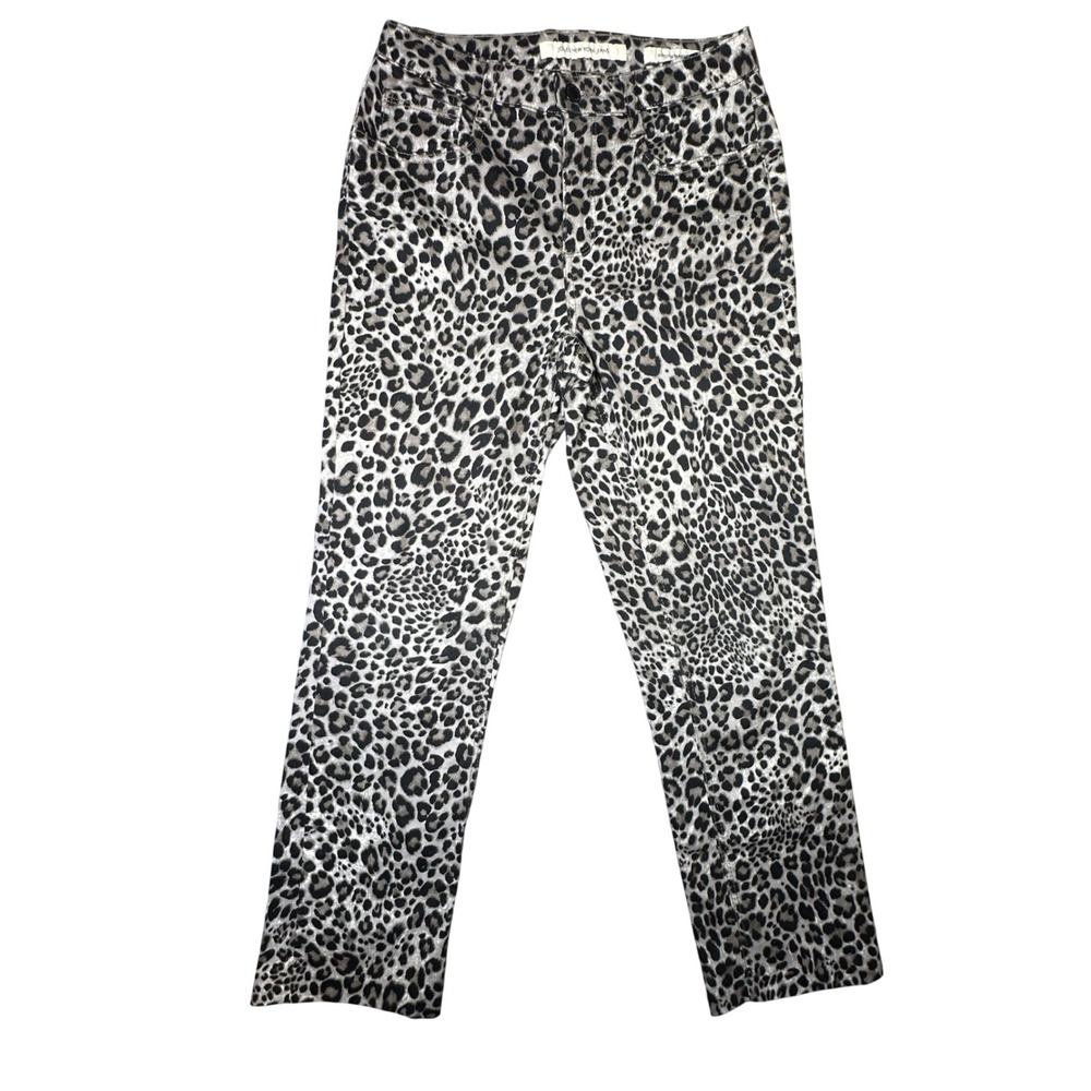 Jones New York Leopard Print Sutton Straight Jeans Indie Sleaze Size 6 Gray